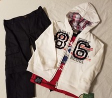 NWT Boyz Wear 3 Piece Boys Pants T-Shirt Hooded Sweatshirt Size 4 Red Navy White
