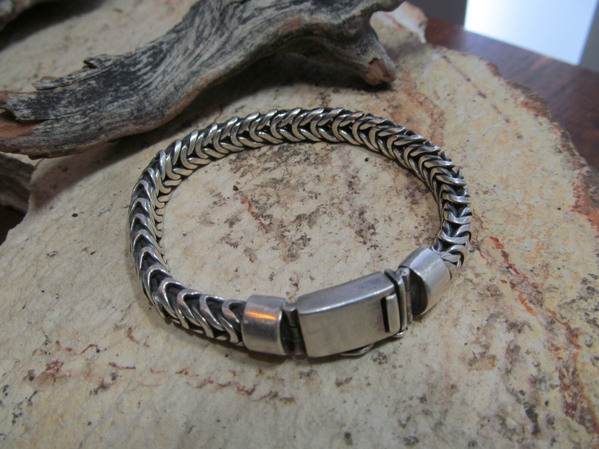 ブレスレット・バングル old silver925 bracelet Vintage 925 Sterling Silver Unusual chain link Box clasp Bracelet