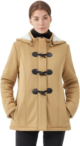 Women Fashion Horn Button Fleece Thicken Coat with Hood Winter Warm Jacket - Picture 27 of 28