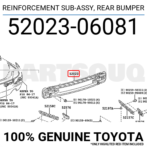 5202306081 Genuine Toyota REINFORCEMENT SUB-ASSY, REAR BUMPER 52023-06081