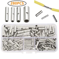 280PCS Copper Bare Wire Splice Terminals Uninsulated Ferrules Crimp Connectors