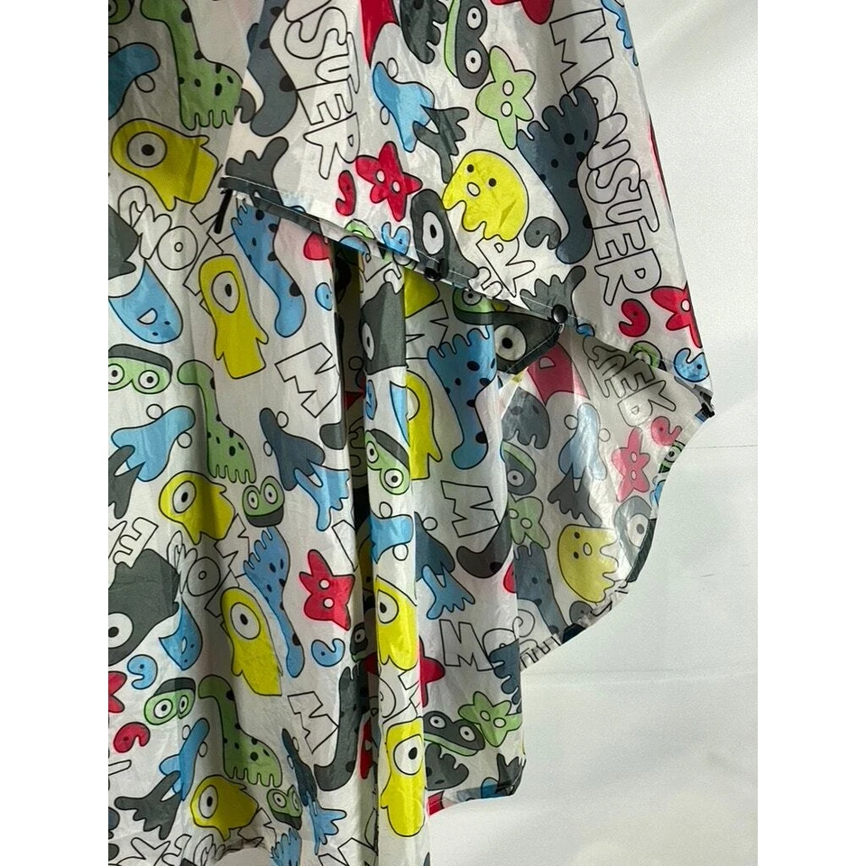 SAPHIROSE Unisex White Multicolor Monster Printed Zip-Up Hooded Rain Poncho SZXL Foto 4 de 4