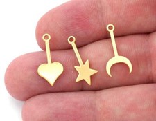 5 pcs Star Heart Crescent Moon Pendant Charms Shiny Gold Plated Brass 4962