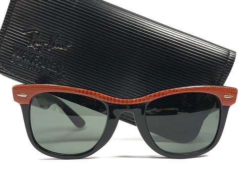 VINTAGE RAY BAN WAYFARER ARANCIONE IN PELLE NERA G15 Grigio Lens BL  Occhiali da sole degli Stati Uniti | eBay