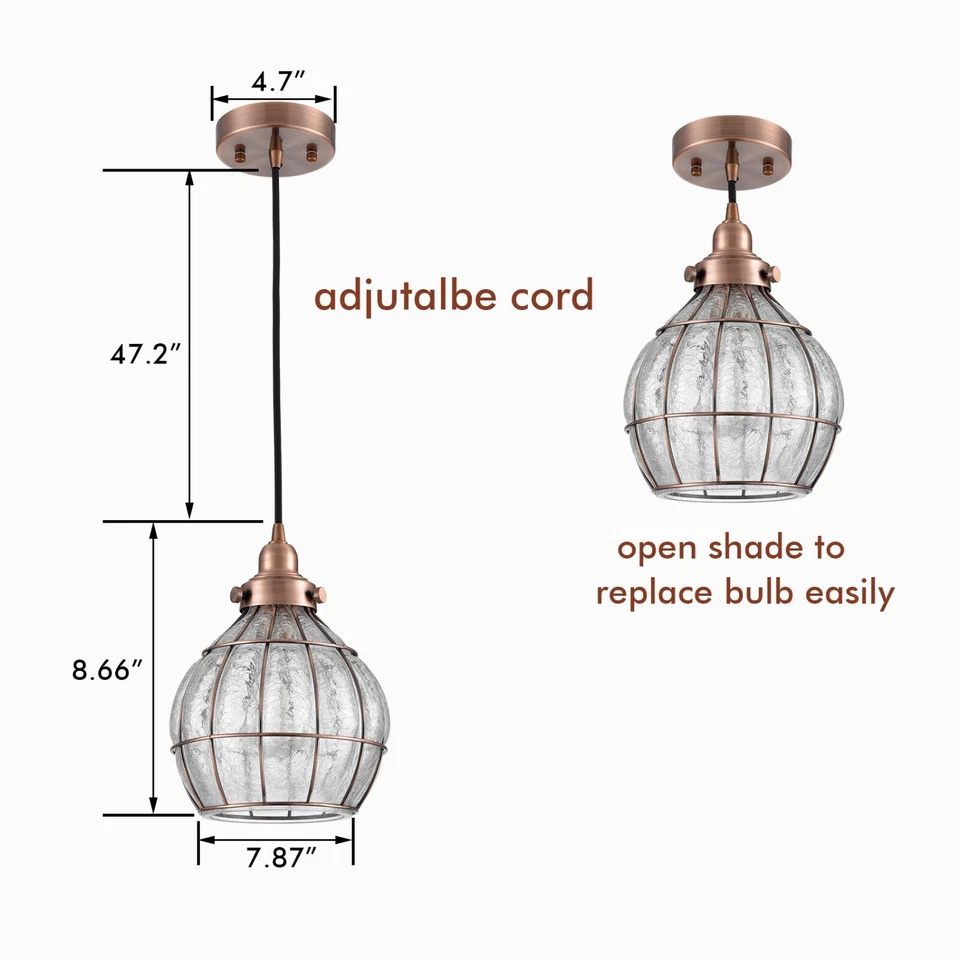 Lámpara colgante vintage isla de cocina lámpara colgante pantalla de vidrio agrietado Foto 2 de 4