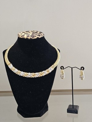 African Bold Party Braided Luxe Duo Necklace Set- Gold and Silver
