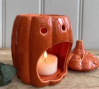 Lidded Ceramic Pumpkin Wax Burner with Speckle Finish - Orange - 13.5cm - NEW