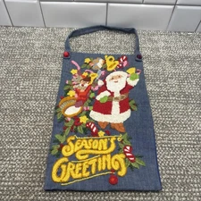 Columbia Minerva CM Christmas Crewel Kit Denim Santa Claus Hallmark VTG Finished