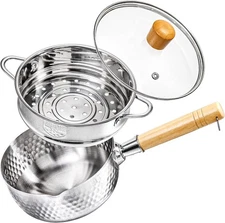 DEAYOU Stainless Steel Saucepan with Steamer, 1.2 Quart Small, Silver 