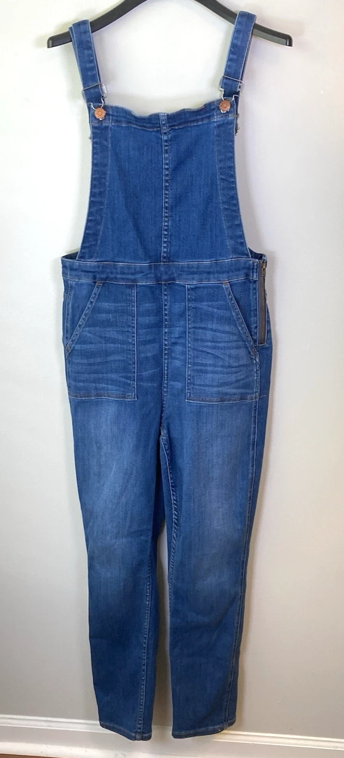 Madewell Overalls Skinny Stretch Medium Wash Blue Jean Side Zip Classic Size M