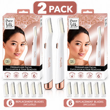 2 Pack Pure Silk Dermaplane Facial Exfoliator Hair Remover LED 6 Blades Each