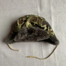 Vintage Browning Down Duck Hunter Frog Skin Camo Trapper Hat USA Small Fur Flaps