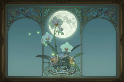 Nouveau Illustration Moonlit Orchids Fireflies Wall Art 4X6 Fantasy Photo