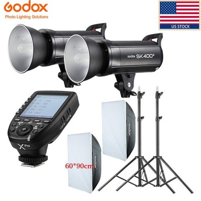 US 2X Godox SK400II Studio Flash Light+60*90cm Soffbox Stand+XPro Trigger Kit