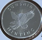 1/2 OZ .999 FINE SILVER ROUND – SUNSHINE MINT – EAGLE DESIGN –