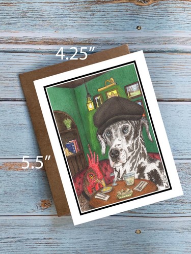 Dalmation Dog and rooster in a pub, chicken, whimsical expression, pup , #1049 - Picture 3 of 3