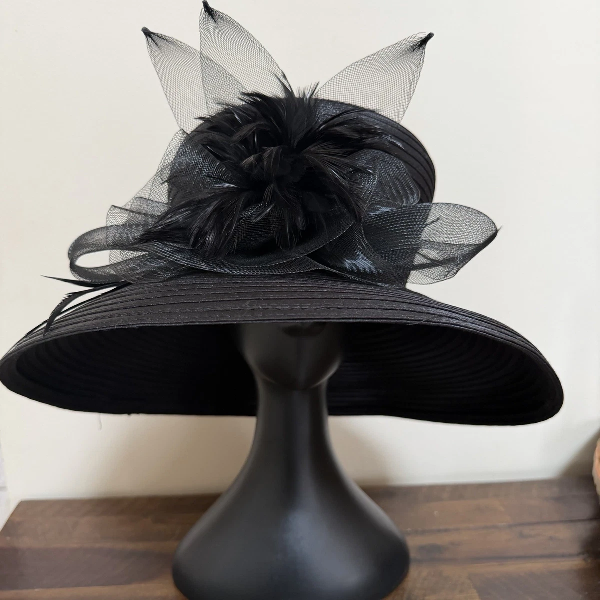 Donnavinci Black Velvet Wool Women\'s Hat with Purple Bow & Long Feather Accent Feather Church Black Vintage Hats for Women for sale | eBay main image 2