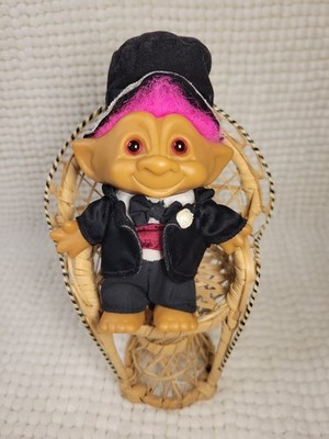 Vintage Ave Treasure Troll Doll 4in Groom Outfit Pink Hair Gem Belly