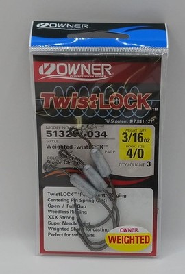 Owner 5132W-034 Weighted Twistlock CPS Bass Haken 3X geschmiedet 3/16 oz 4/0 3Ct