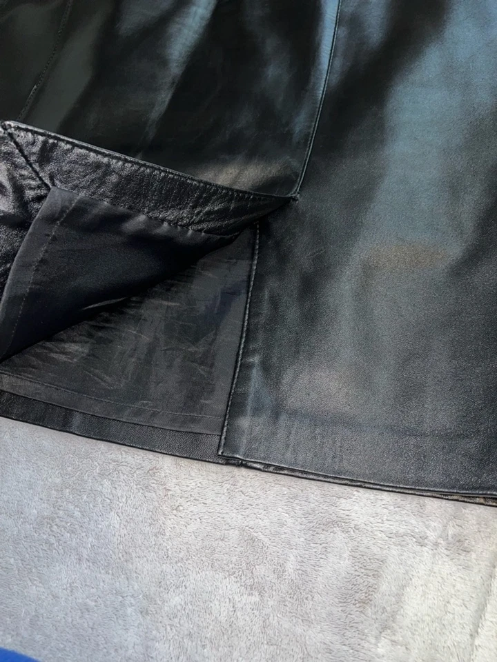 Women's Vintage Black Leather Pencil Skirt Size 16 - Image 3 of 4
