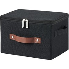 Foldable Washable Storage Bins with Zipper Lid Cotton Linen Fabric Storage