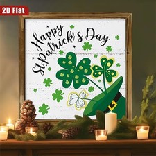 St. Patrick's Day Wooden Plaque Happy Leprechaun Hat Irish Clover Rustic Decor
