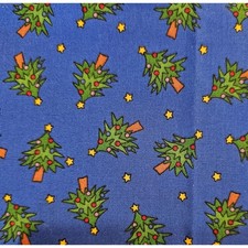 Christmas Tree Cotton Fabric Blue Green Mini Trees Stars Holiday Quilting 19x44