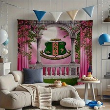 1pc AKA Sorority Themed Tapestry - Elegant Polyester Wall Hanging with Pink Flor