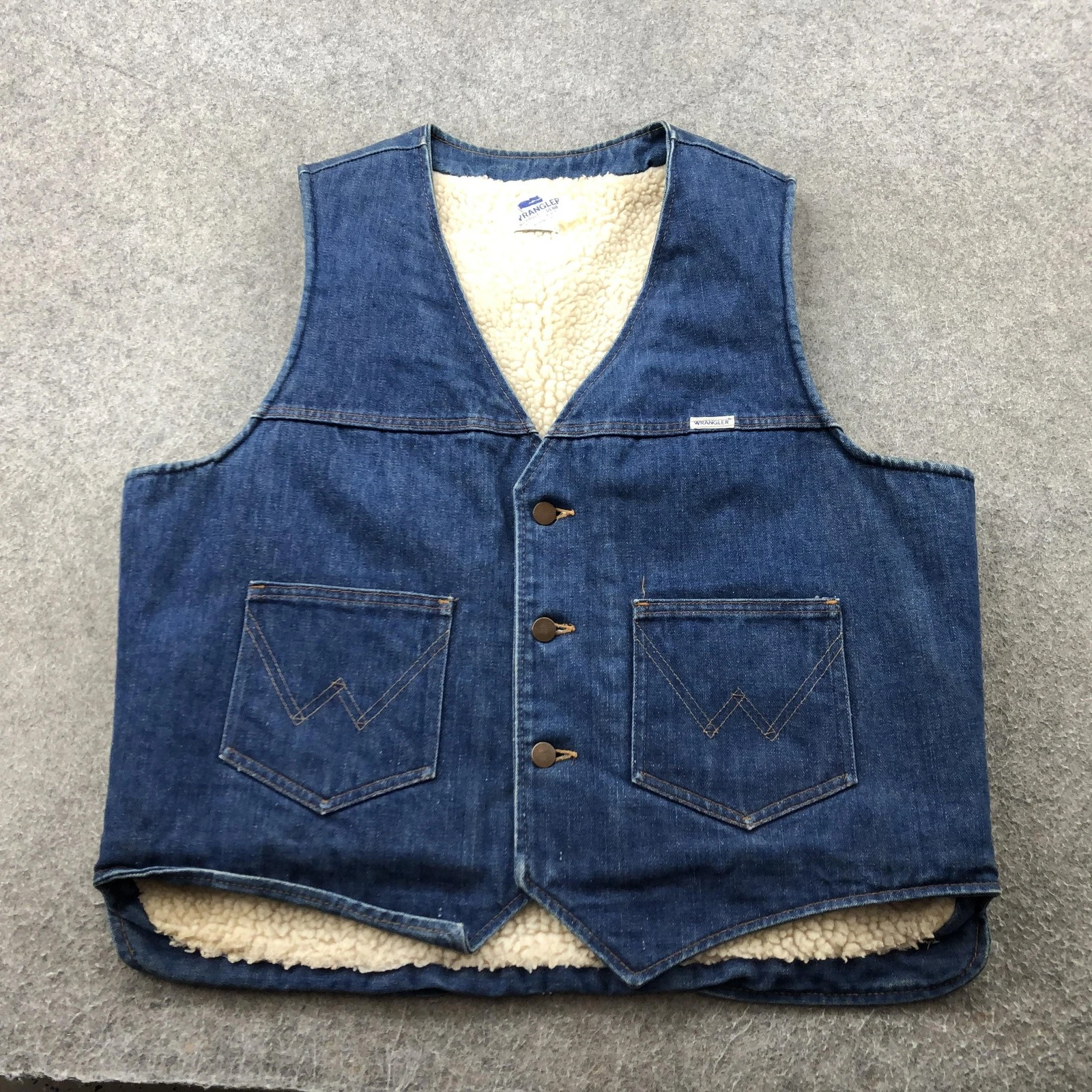 Vintage Wrangler Vest Mens Large Sherpa Lined Denim Western USA 70s 80s