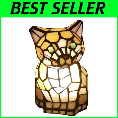 Handmade Cat Tiffany Style Stained Glass Lamp
