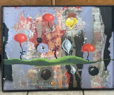 Harold LAYNOR Mixed Media Abstract Surreal Biomorphic Painting Modern Atomic Mcm