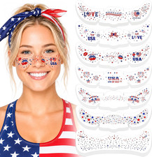 4Th of July Red White Blue Glitter Freckles-Patriotic Face Tattoos 24PCS  Water