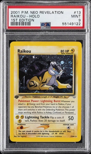 2001 POKEMON NEO REVELATION 1ST EDITION #13 RAIKOU-HOLO PSA 9