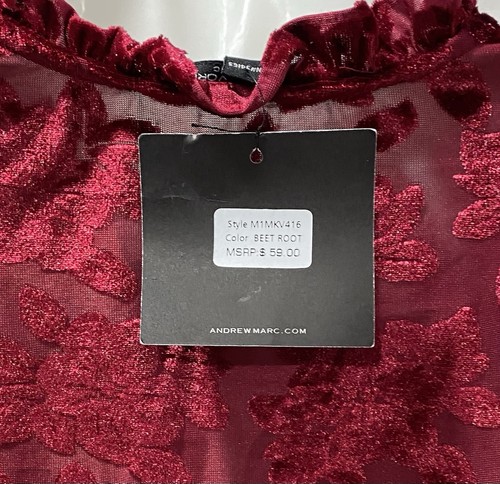 New Marc New York Andrew Marc Velvet Floral Long Sleeve Blouse Size Medium - Picture 7 of 18