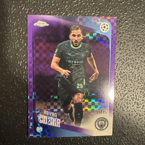 RAYAN CHERKI 2025-26 TOPPS CHROME UEFA PURPLE GEOMETRIC /75 #31