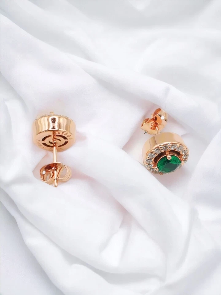 Ohrringe Ohrstecker 585 RG Rotgold Rosegold mit Smaragd grünen Zirkon 3,2g - Bild 2 von 4