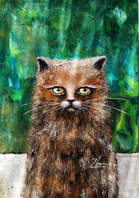 ORIGINAL ACRYLIC PAINTING CONTEMPORARY fine ART charming fantasy POP SURREAL cat