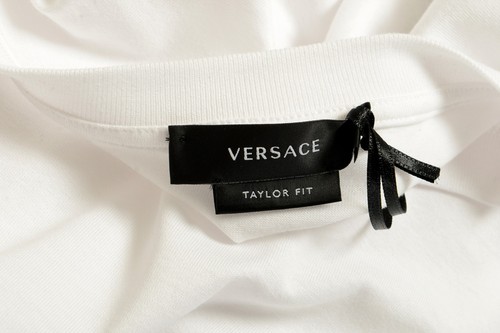 Versace Men's White "Taylor Fit" Short Sleeve Logo Print T-Shirt US S IT 48 - Picture 5 of 5