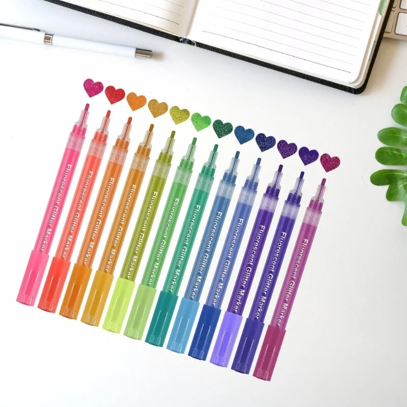12 Pack Glitter Highlighter Pens Marker for Art Journaling Coloring Sketching - Image 3 of 4