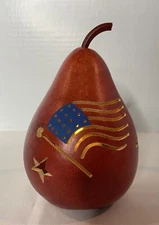 Patriotic Americana Flag & Stars  Light Up Pear Gourd