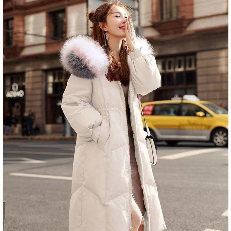 Winter Down Jacket Women's Plus Size Over The Knee Thick Fur Collar Long  Jacket | eBay