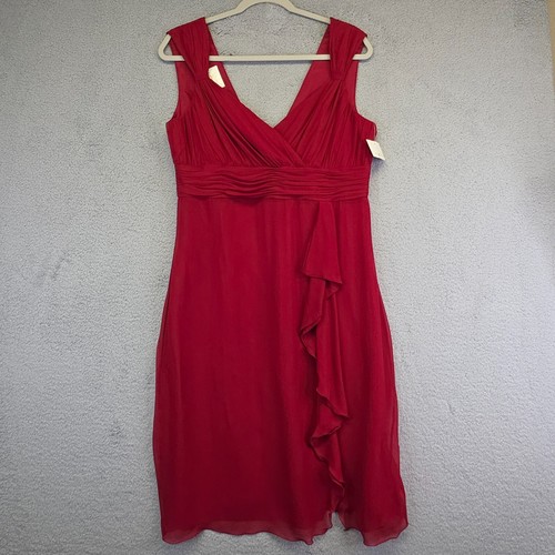 Donna Morgan Babydoll Dress Womens XL Red Silk Chiffon Pleated Romantic Ruffle - Picture 3 of 17