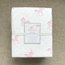 Pottery barn kids Organic Flannel Rainbow Unicorn Sheet set Pink UNICORN NEW WTG