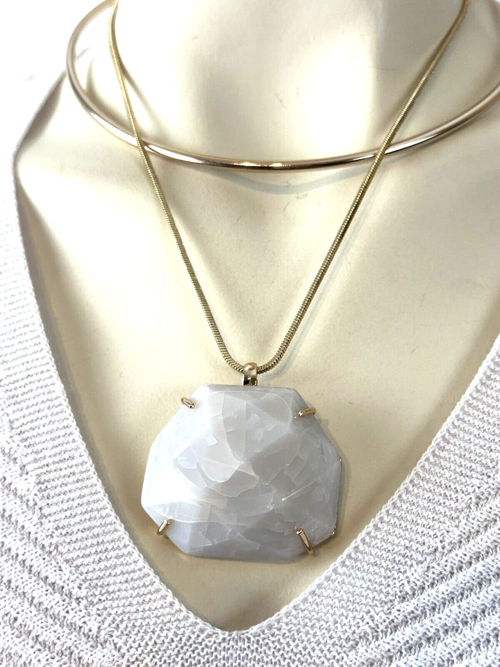 Collar Colgante Vince Camuto Tono Oro Rosa Grande Piedra Blanca Doble Capa Nuevo con Etiquetas Foto 2 de 4