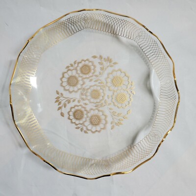 Danish Modern Spirograph Plate Shallow Bowl Glass Flower Leaf  Scalloped Vintage