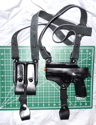 Tagua SH4-071 LH Leather Shoulder Holster Dual Mag Pouch for FN Browning HiPower