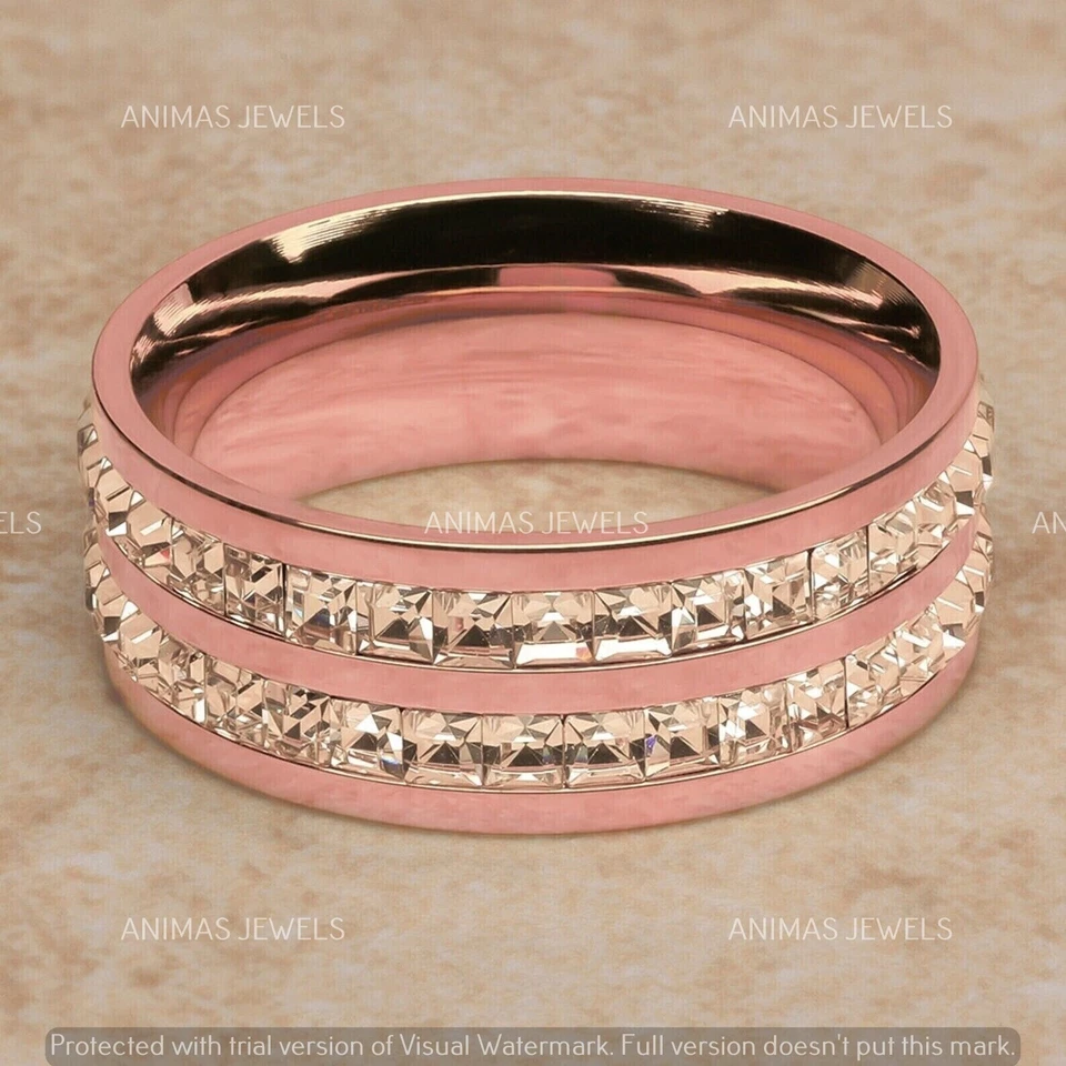 Moissanite 2.00Ct Round Channel-Set Wedding Band Men's Ring 14K Rose Gold Plated - Image 2 of 3