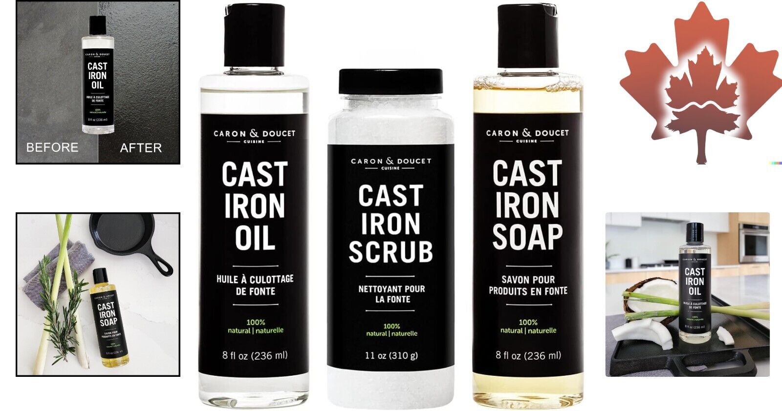 Cast Iron Care Set - Seasoning Oil, Cleaning Soap &Amp; Restoring - 100% Plant-Based