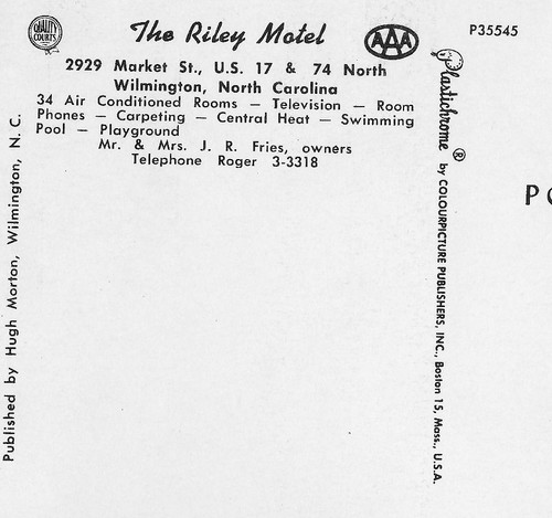 Postal de colección Wilmington NC Riley Motel 2929 Market Street - Imagen 4 de 4