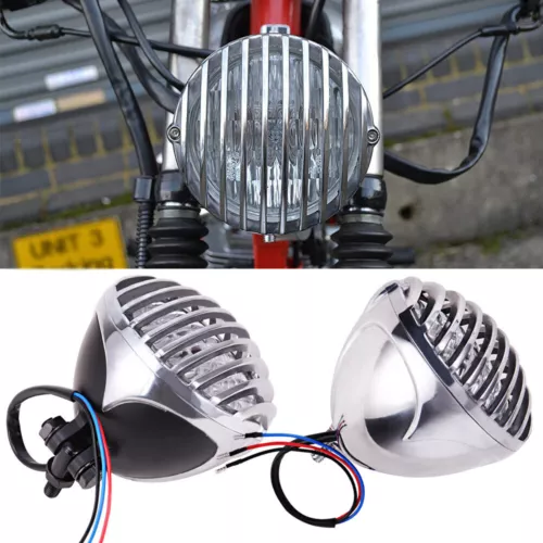 4.7" Motorcycle Finned Grill Headlight For Harley Dyna Cafe Racer Bobber Chopper